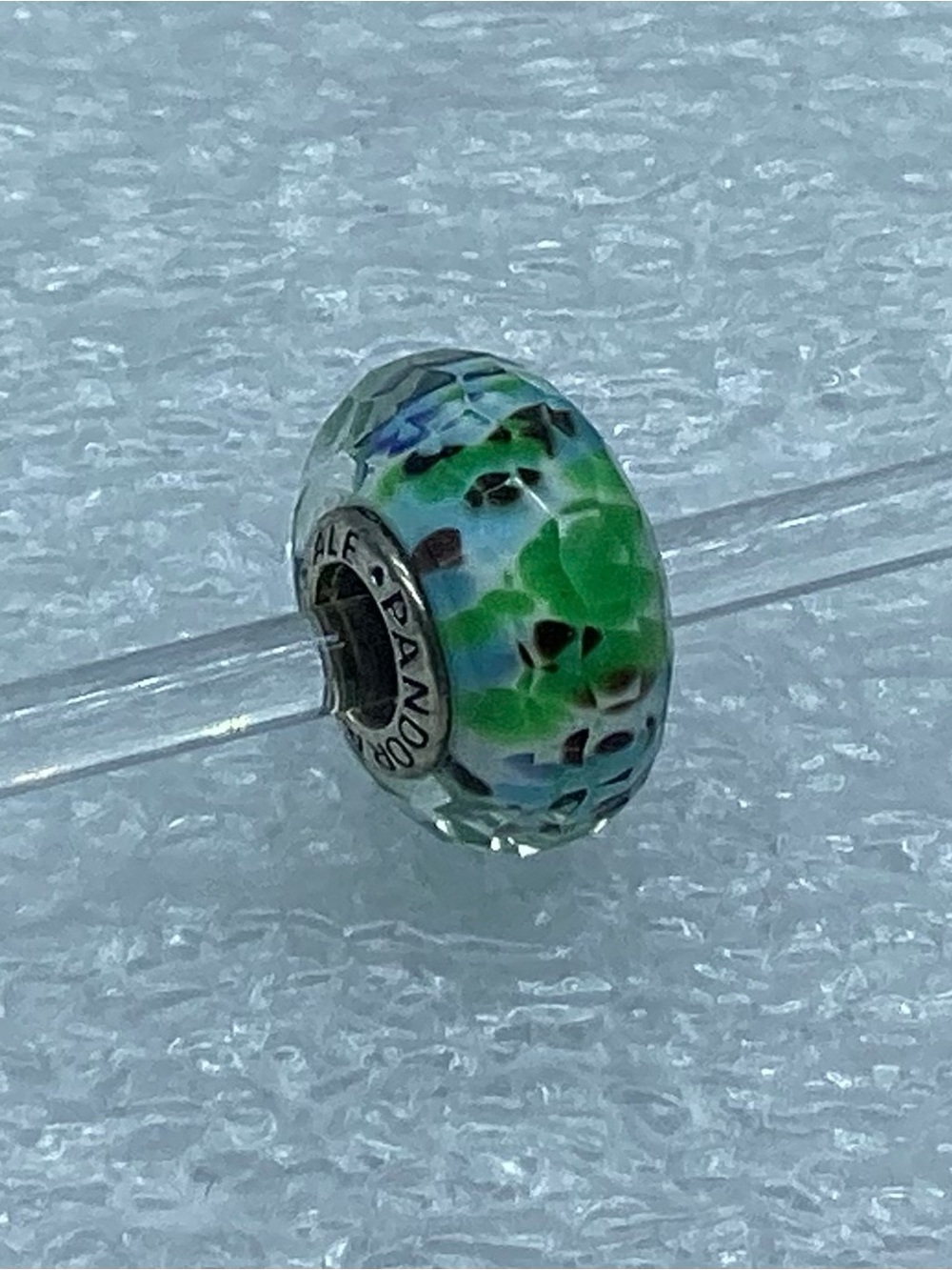 Pandora,” Green Shibori Faceted ” S925ALE, Murano Glass Charm 791610 M23-5